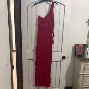 Emerald Sundae One-Shoulder Red Dress